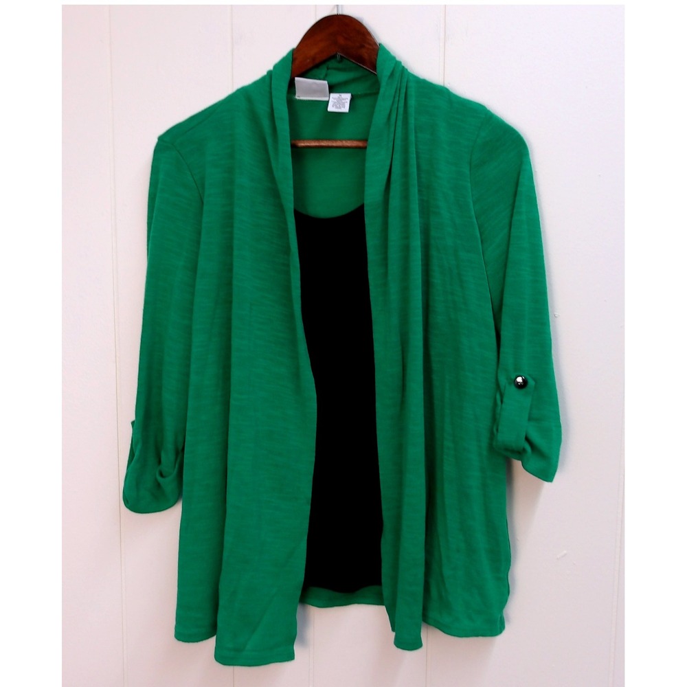 Kim Rogers Womens‎ Green Shirt Top3/4 Sleeve Button Roll Tab Size M /#9061